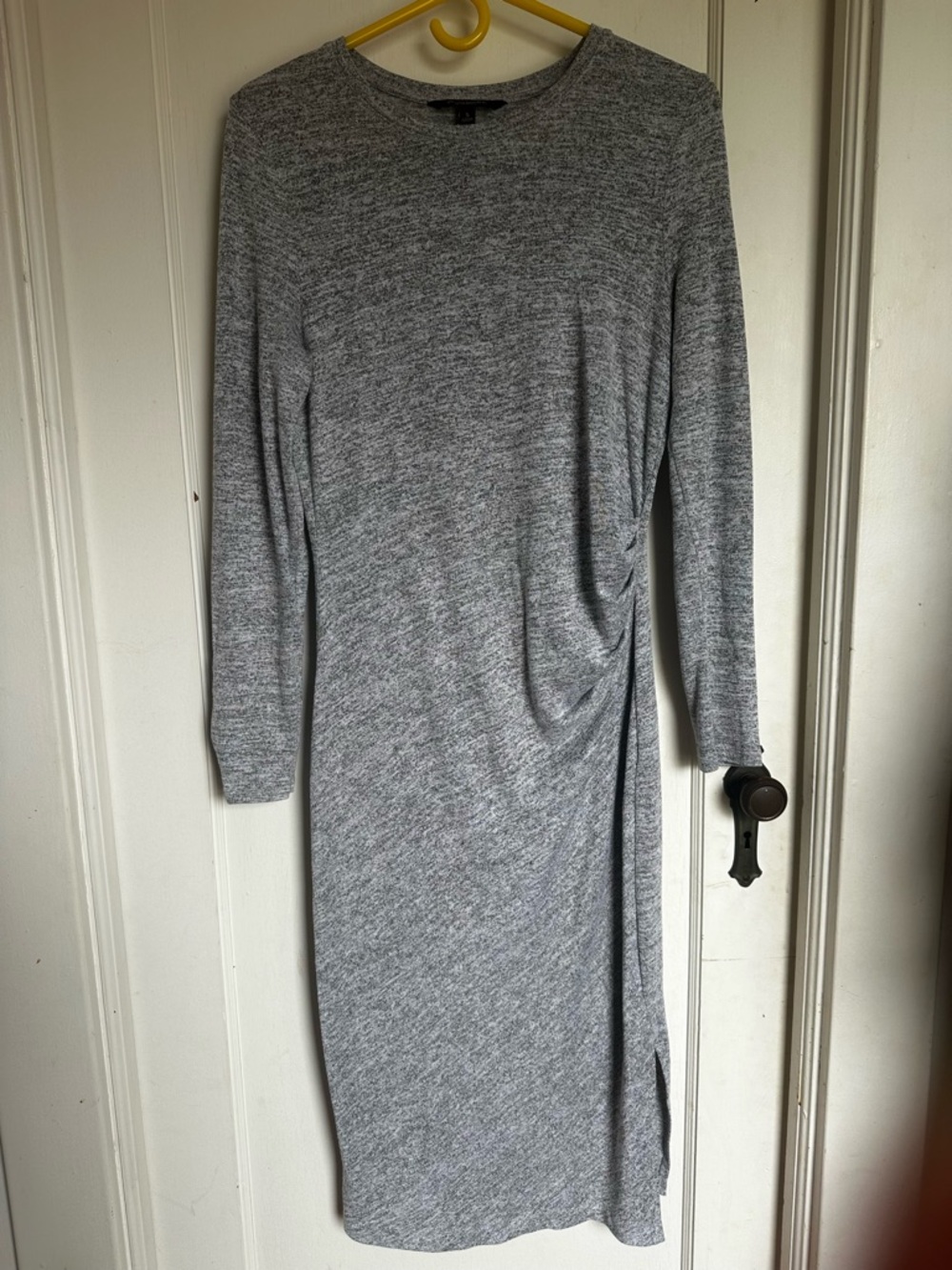 Banana Republic Heather Gray Long Sleeve Side-Ruching Midi Dress